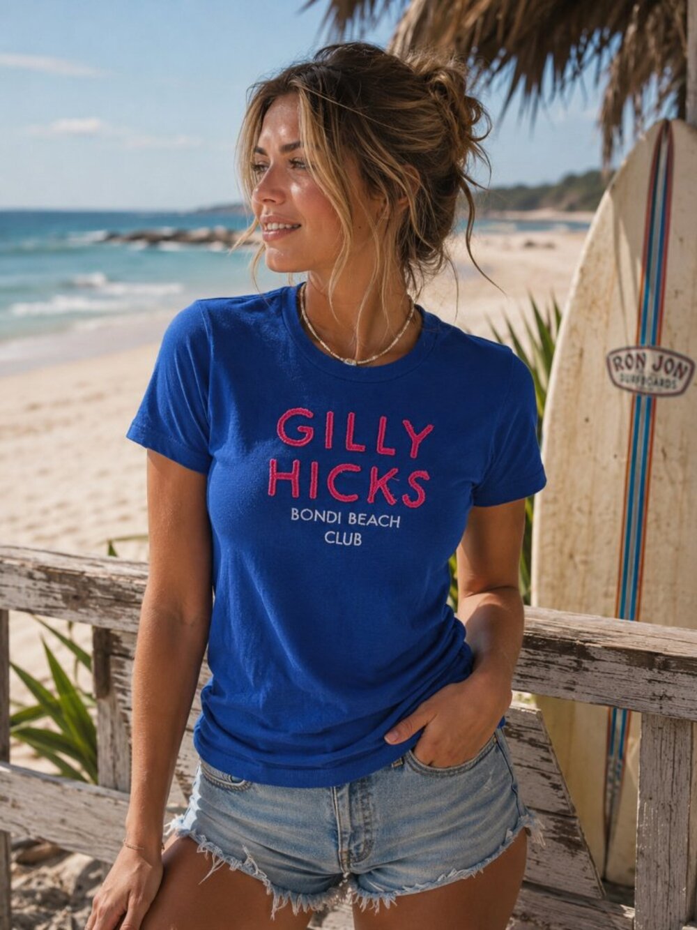 Gilly Hicks Bondi Beach Club Blue Graphic T-Shirt Small